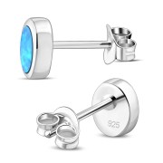 Synthetic Opal Oval Silver Stud Earrings, e345